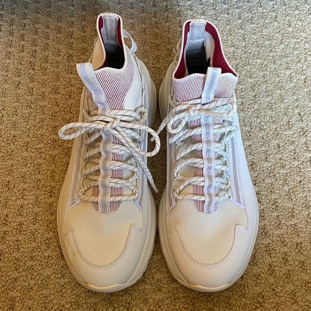 Moncler White and Pink High-Top Sneakers